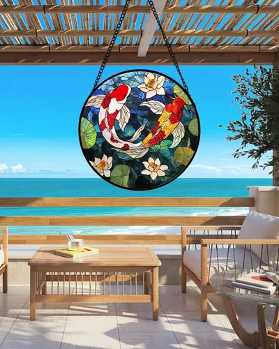 Miniatura 2 de Colgador de vitrales para colgar en ventanas, Koi y Lotus para puerta, decoración del hogar, atrapasoles de peces, Navidad, Día de la Madre, regalos