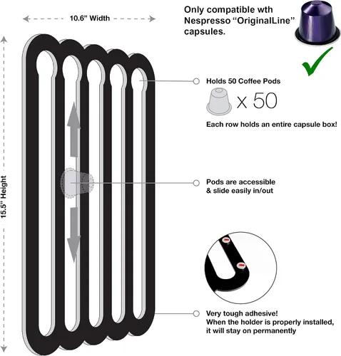 Miniatura 3 de Demi's Home Soporte adhesivo para cápsulas de café Nespresso (medición antes de comprar), apto para ser montado en el interior/debajo del gabinete