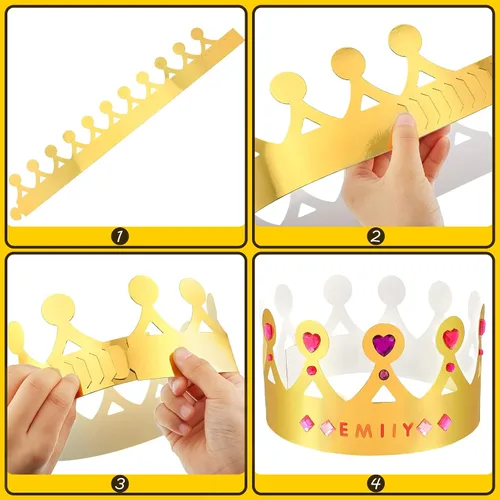 Miniatura 6 de 63 coronas de papel, coronas de princesa, corona de príncipe para niños, fiesta de cumpleaños, sombreros de rey, gemas de oro, joyas de números