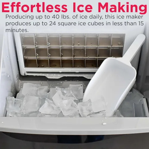 Miniatura 7 de Frigidaire Máquina de hielo EFIC452, máquina de hielo de acero inoxidable para encimera con ventana transparente, máquina de cubitos de hielo