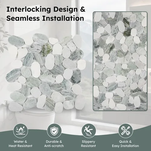Miniatura 8 de Diflart Azulejo de piedra natural para suelo de ducha, ovalado verde esmeralda, 4 hojas, mosaico de guijarros en rodajas para cocina, baño, suelo