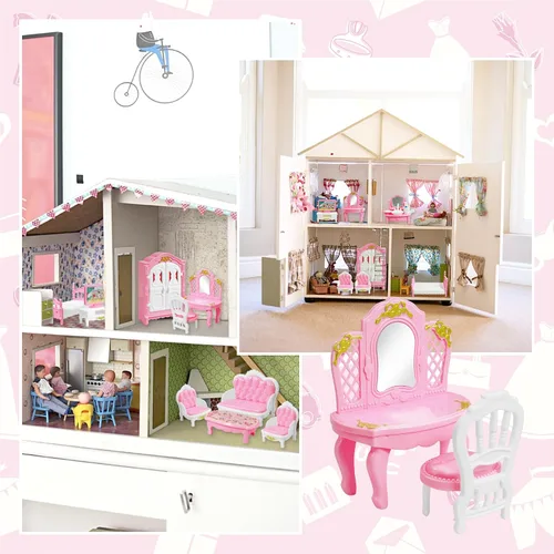 Miniatura 6 de Juego de 20 muebles y accesorios para casa de muñecas, muebles para casa de muñecas, mini muebles para casa de muñecas, 1 a escala 12, dormitorio