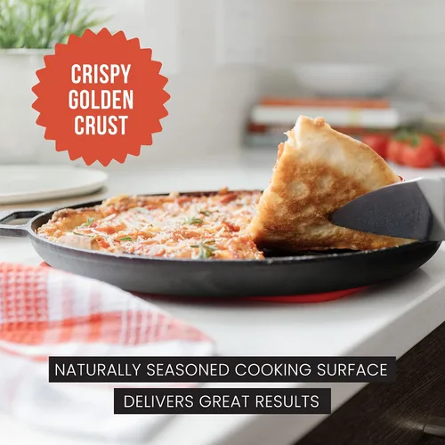Miniatura 5 de Sartén de hierro fundido para pizza Chef Pomodoro, sartén de hierro fundido pre-sazonada de 12 pulgadas con asas, sartén dosa para dosa Tawa Roti