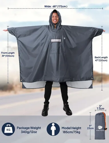 Miniatura 51 de ANYOO Poncho de lluvia con capucha para adultos, impermeable, ligero, para hombres y mujeres, chaqueta de lluvia reutilizable para emergencias al