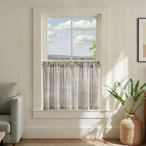 Miniatura 30 de jinchan - Cortinas de lino a rayas para cocina de 20 pulgadas de largo, cortinas de varios niveles, estilo granja moderna de café, tratamientos