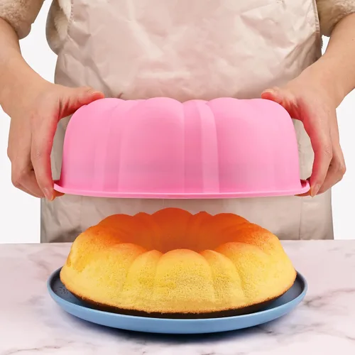 Miniatura 5 de HUAKENER Molde estriado para pasteles de 10 pulgadas (paquete de 2) – 12 tazas de molde de tubo estriado antiadherente, moldes de silicona de gran
