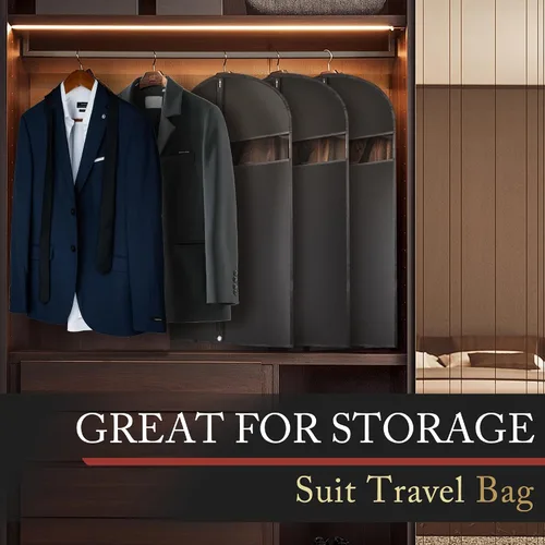 Miniatura 7 de Hleelomi Paquete de 5 bolsas de traje de 40 pulgadas para viajes y almacenamiento, bolsas de ropa para colgar ropa con cremallera y ventana Negro