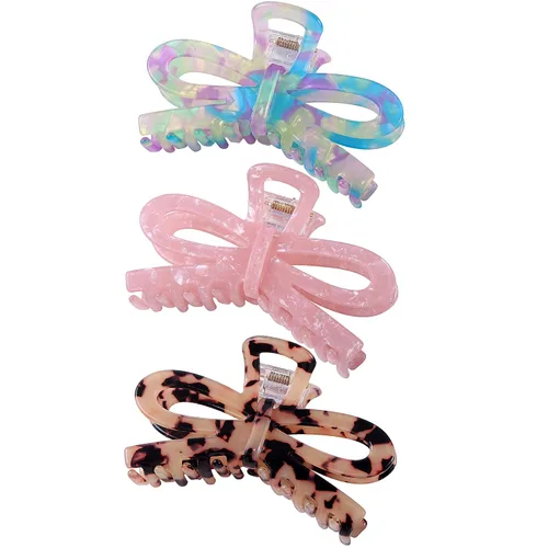 Miniatura 14 de Jayongnee - 3 pinzas para el cabello con lazo para mujer, pinzas antideslizantes para cabello fino o grueso, bonitos accesorios de mariposa