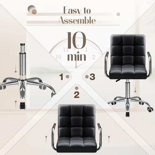 Miniatura 6 de Furmax silla de oficina con respaldo medio de piel sintética, silla ejecutiva moderna, ajustable, silla de escritorio para el hogar, silla de Negro