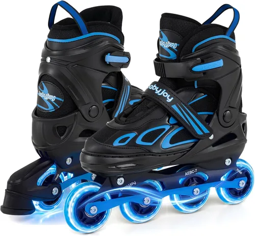 Miniatura 13 de BABY JOY Patines en línea, 4 tamaños ajustables para niños con ruedas iluminadas para niños de 5 a 14 años, divertidos patines iluminadores