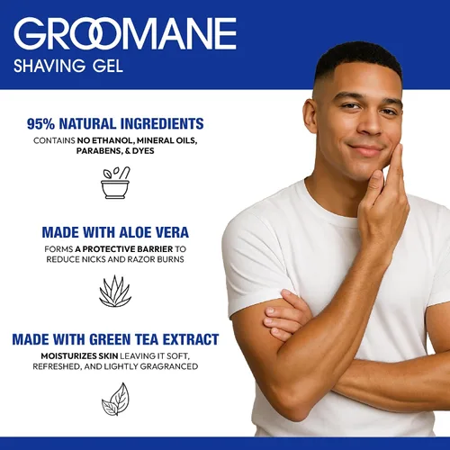 Miniatura 2 de RED Pro GROOMANE Gel de afeitado de grado barbero para hombres, gel de afeitar transparente de aloe vera no espumante, deslizamiento suave