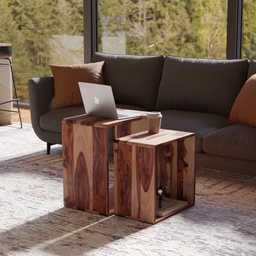 Miniatura 10 de Relso Aurora - Mesita de noche de madera maciza con estante abierto, mesa de noche con acabado negro, mesa auxiliar para dormitorio, sala de estar