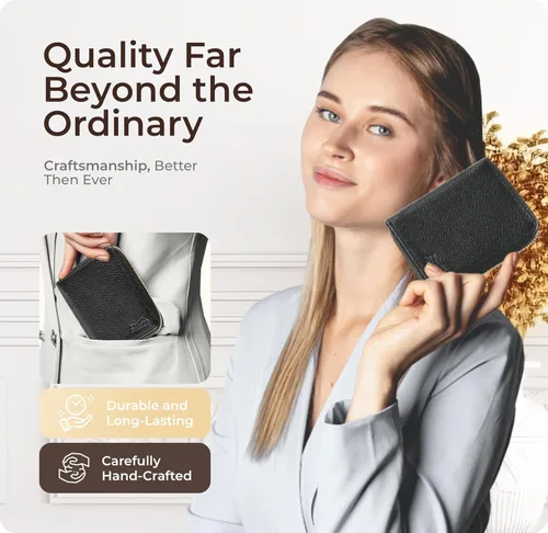 Miniatura 6 de Claasico Cartera Bifold para mujer con bloqueo RFID Cartera de piel auténtica con cremallera y bolsillo para monedas para mujer Elegante soporte