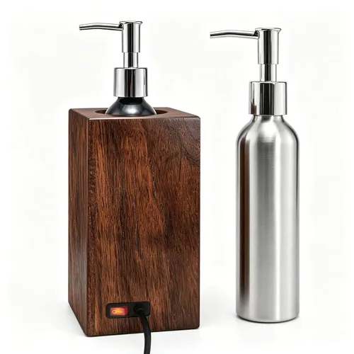 Miniatura 11 de Elitzia Calentador de aceite de masaje de madera de nogal, control de calefacción independiente de doble botella con 4 botellas de bomba de aceite