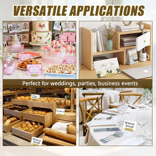Miniatura 4 de 12 soportes dorados para números de mesa, soportes de metal para tarjetas, caja de almacenamiento, soportes ideales para bodas, aniversarios, fiestas