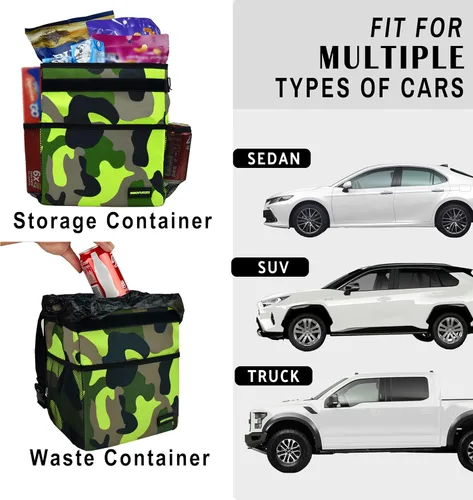 Miniatura 4 de SIBOFUEGO Bonito bote de basura para automóvil con tapa, contenedor de basura plegable multiusos para automóvil, organizador a prueba de fugas, bote