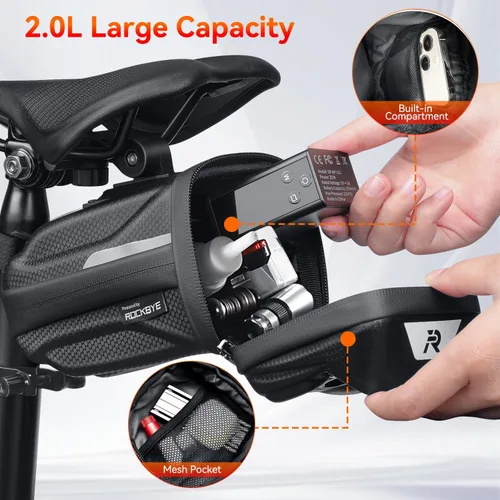 Miniatura 2 de Bolsa de asiento de bicicleta, bolsa rígida de EVA para debajo del asiento, bolsa de sillín de bicicleta, paquete de bicicletas de ciclismo