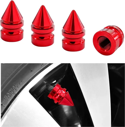 Miniatura 19 de Ziciner 4 tapas de válvula de neumático de automóvil, accesorios de aleación de aluminio con pinchos, cubiertas de vástago de rueda a prueba de Verde