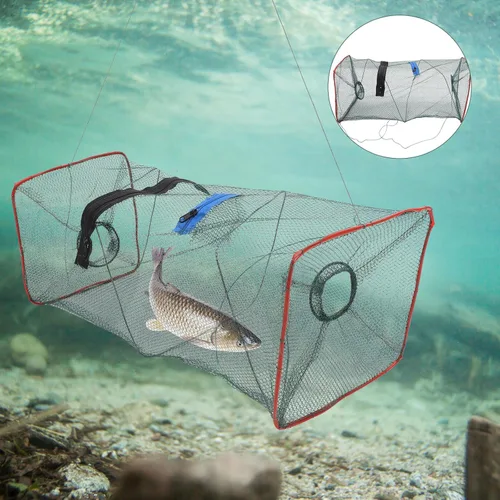 Miniatura 9 de Unomor Red de langosta plegable portátil de 18.11 x 8.66 pulgadas, trampa para cangrejos, jaula de cebo de cangrejo para cangrejos, red de pesca
