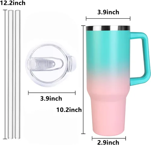 Miniatura 2 de SYACOT Vaso de 40 onzas con asa y pajita, vaso aislado de acero inoxidable, tapa a prueba de fugas y tapa con pajilla, taza de café de viaje
