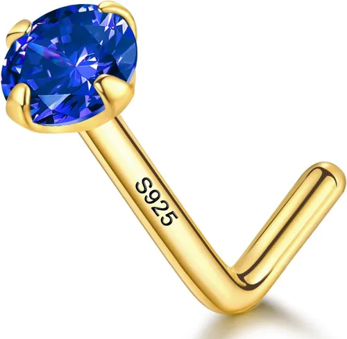 Miniatura 13 de LUCKYJEWUS Anillos de nariz en forma de L de 14k chapado en oro con pernos de plata esterlina para mujeres y hombres 20g, perno de nariz