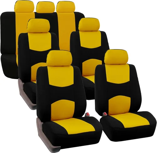Miniatura 5 de TLH Fundas de Asiento de Tela Plana Rojas de 3 Filas 7 Asientos Ajuste Universal Accesorios del Interior del Automóvil, Fundas de Asiento Rojo