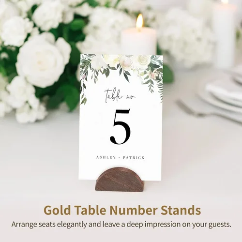 Miniatura 2 de Paquete de 50 soportes para números de mesa, pequeños tarjeteros de madera, elegante diseño medio redondo para tarjetas de identificación