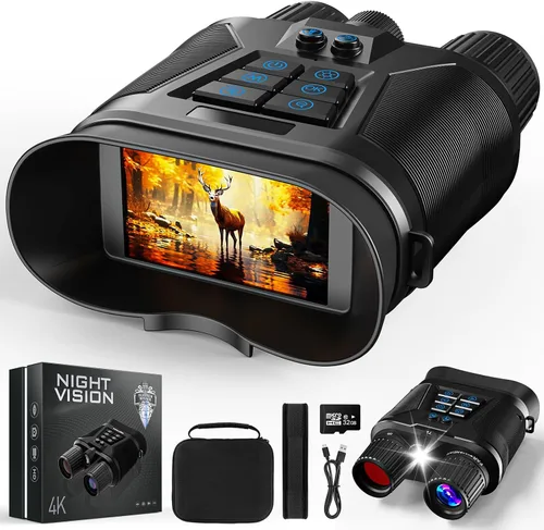 seanme Gafas de visión nocturna con cámara, prismáticos de visión nocturna 4K para adultos, infrarrojos de 3280 pies, pantalla grande de 3 pulgadas,