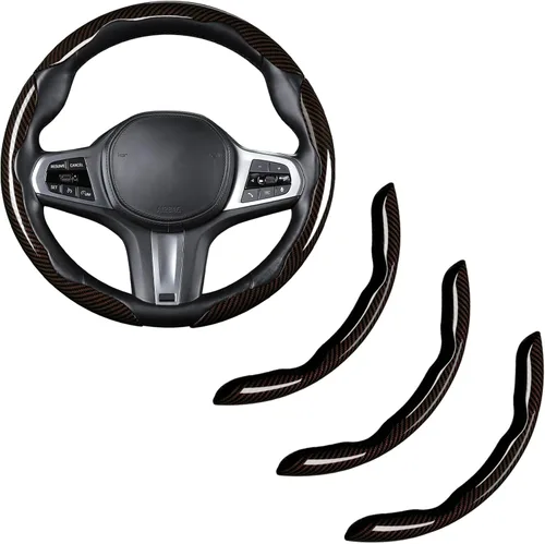 Miniatura 11 de Cubierta de volante de fibra de carbono, juego de accesorios de volante de coche con cierre de presión 3 piezas, protector antideslizante