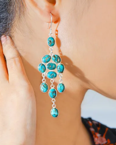 Miniatura 2 de YoTreasure Pendientes colgantes de plata de ley 925 con piedra lunar azul cobre turquesa