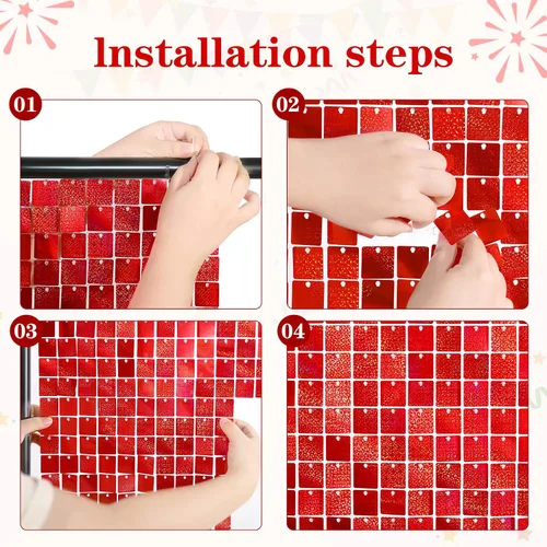 Miniatura 3 de Telón de fondo rojo iridiscente, paneles de fondo de pared brillante, fondo de Navidad para despedida de soltera, despedida de soltera, escenario