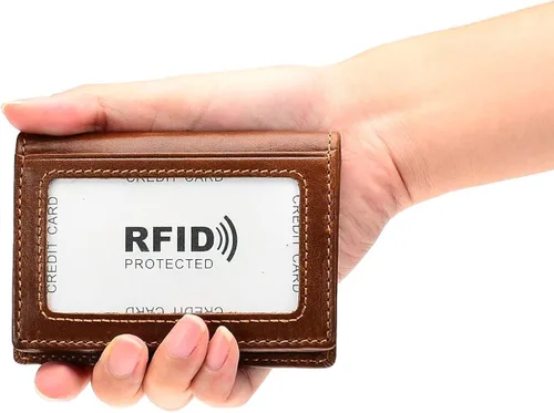 Miniatura 6 de HAWEE - Cartera de bolsillo frontal para hombre cuero auténtico RFID