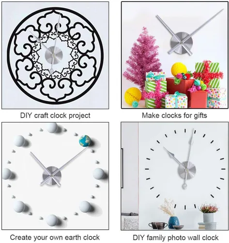 Miniatura 6 de EMOON 2 pares de manos 3D reloj movimiento DIY gran pared reloj mecanismo de reloj de cuarzo para decoración de arte casero (plata)