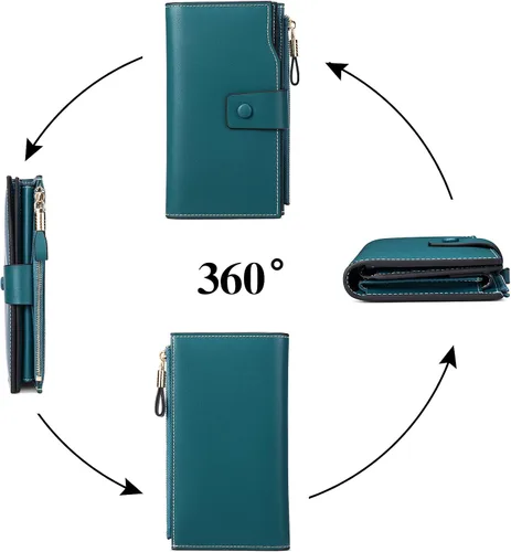 Miniatura 4 de SENDEFN - Cartera de cuero para mujer, portatarjetas con bloqueo RFID, monedero para mujer con cierre