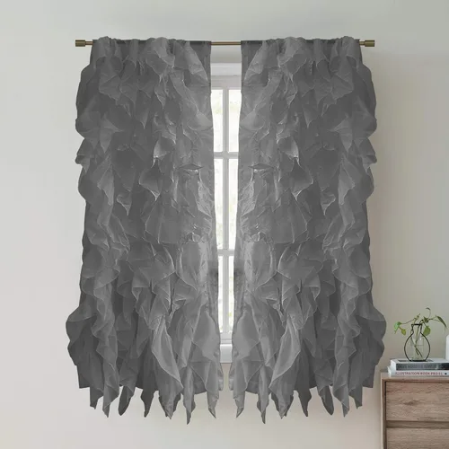 Miniatura 8 de Sweet Home Collection Paquete de 2 Paneles de Ventana Cortinas de Gasa Transparente con Volantes Verticales en Cascada Gris