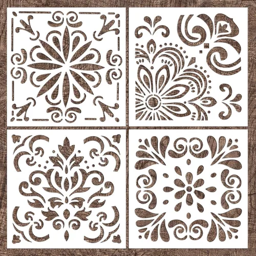 4 plantillas de mandala de patrón grande, plantillas reutilizables de pintura de puntos de mandala, plantillas de pintura en aerosol floral, Estilo