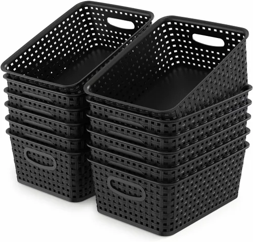 Miniatura 12 de WYT Cesta organizadora de almacenamiento tejida, paquete de 6 cestas de tejido de plástico negro, 10.1 x 7.55 x 4.1 pulgadas