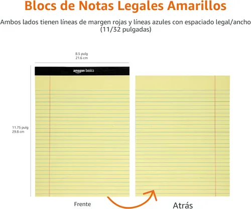 Miniatura 6 de Amazon Basics Bloc de notas de escritura con rayas anchas de 50 hojas, 8.5 x 11.75 pulgadas, paquete de 12, 600 hojas perforadas, canario