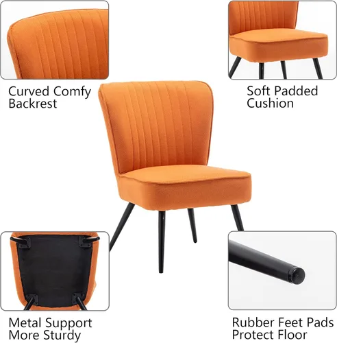 Miniatura 7 de Alunaune Juego de 2 sillas decorativas naranjas tapizadas para sala de estar, modernos juegos de muebles de dormitorio, pantuflas sin brazos, silla