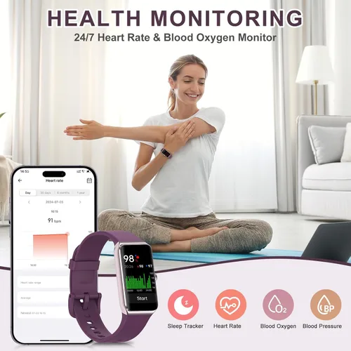 Miniatura 3 de Monitor de actividad física, reloj de fitness con frecuencia cardíaca 24/7, oxígeno en sangre, presión arterial, relojes inteligentes con más de 100
