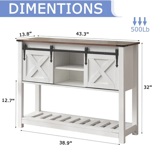 Miniatura 2 de Mesa de entrada de granja con puertas corredizas de granero, mesa consola de madera con estante de almacenamiento, mesa de sofá rústica para sala
