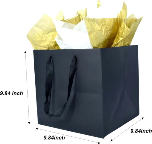 Miniatura 2 de JUNESHE Bolsa de regalo cuadrada negra grande con asas y papel de seda, 9.84 pulgadas, gran envoltura de regalo gigante para cumpleaños, boda