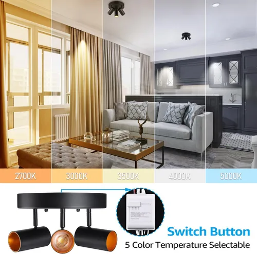 Miniatura 2 de LEONLITE 36W 5CCT - Foco de techo direccional LED de 3 luces, montaje empotrado, iluminación regulable para cocina, pasillo, 110-277 V, 3200 lm