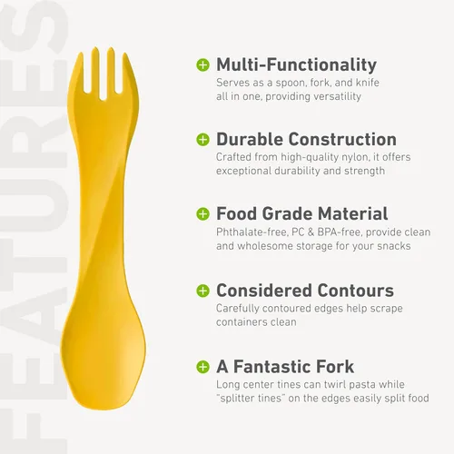 Miniatura 4 de humangear GoBites Uno Utensilios de viaje y campamento Utensilios de comedor portátiles y convertibles Tenedor multifuncional, amarillo
