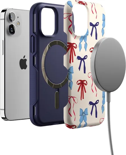 Miniatura 5 de Casely Funda para iPhone 12 Mini American Girlie Lazos rojos, blancos y azules Diseño protector audaz Compatible con MagSafe