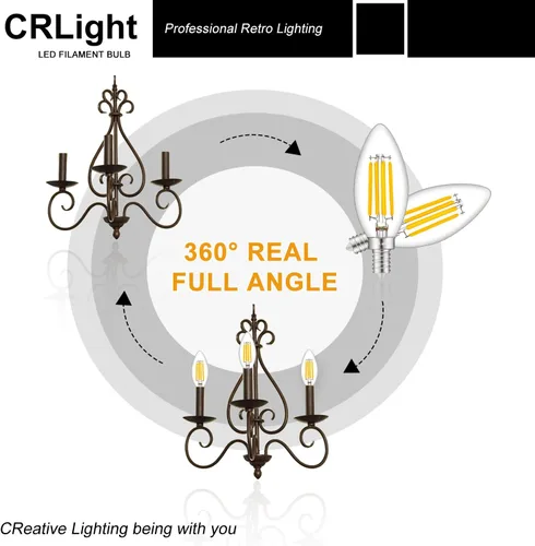 Miniatura 8 de Bombilla LED regulable de 3000 K, 4 W, blanco suave, equivalente a 40 W, 400 lúmenes, bombillas LED E12, forma de torpedo de cristal transparente