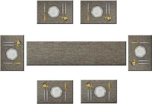 Miniatura 8 de Manteles individuales para mesa de comedor, lavables y fáciles de limpiar, camino de mesa de PVC (1 camino de mesa y 6 manteles individuales, negro)