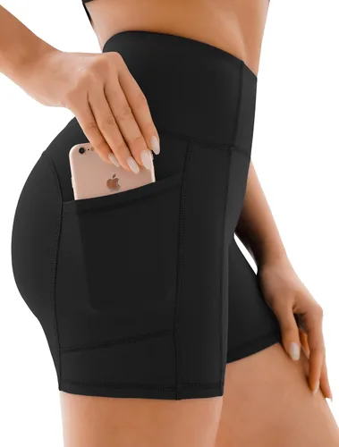 Persit - Pantalones cortos de yoga de cintura alta para mujer con bolsillos laterales e interiores, no transparentes, pantalones cortos atléticos