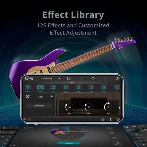 Miniatura 2 de GTRS Kit de guitarra eléctrica inteligente S900 con transmisor inalámbrico UHF, sistema inteligente de guitarra de práctica con 126 tipos de Púrpura