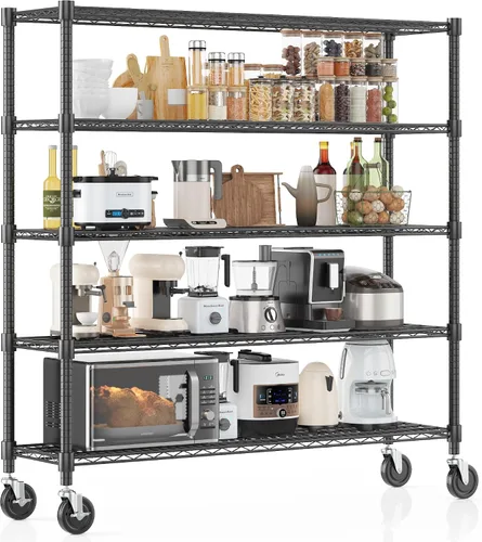 Miniatura 13 de Homdox Estantes de almacenamiento de 60"W, estantería de alambre resistente de 4 niveles con ruedas, 2400LBS estantes de metal ajustables Negro